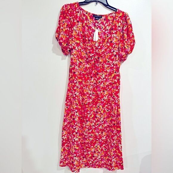 Sanctuary Women's Floral Puff Sleeve Midi Dress Red, Sunset Bloom size 4 - Picture 6 of 8
